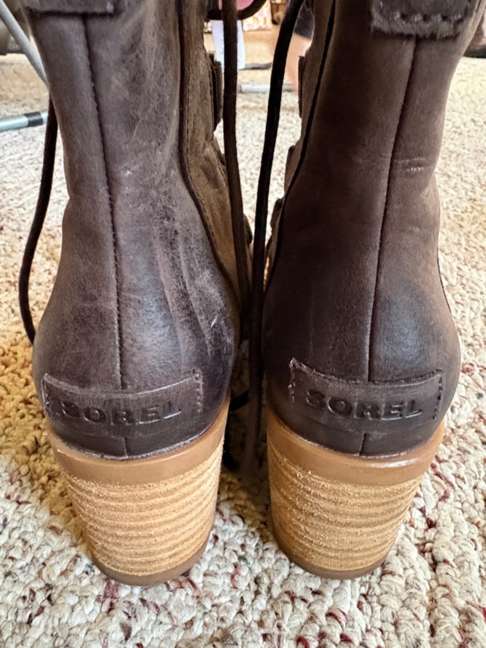 Sorel Brown Lace-Up Ankle Boots with Stacked Heel - Picture 2 of 5